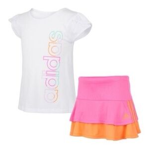 Adidas Baby Girl Logo Core Tee & Pink Ruffle-Hem Skort Set Size 12-18 months